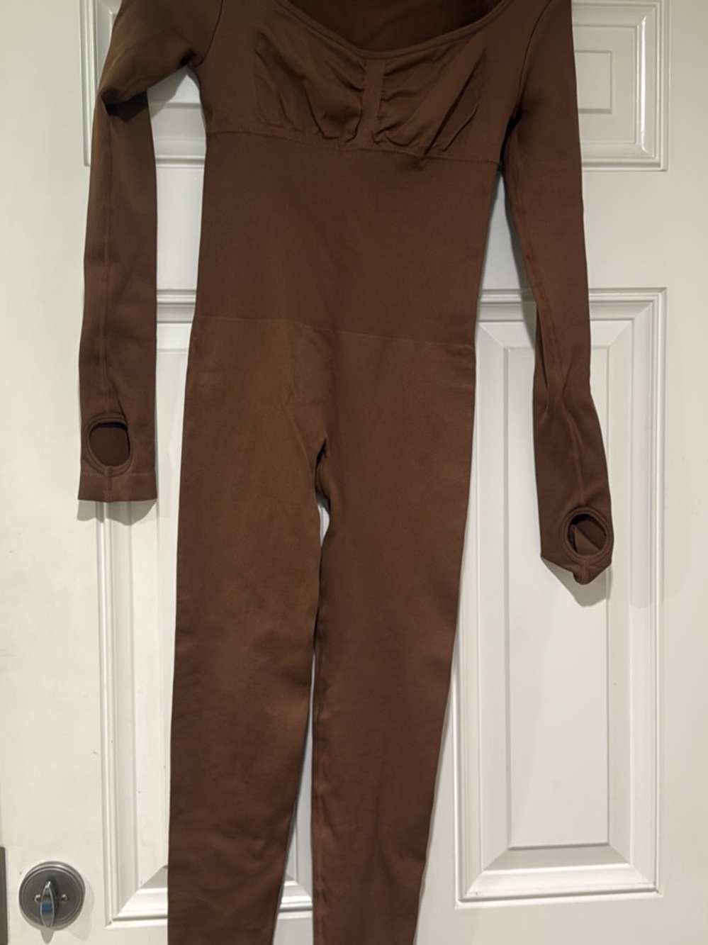 Women’s Brown Long-Sleeve Fitted Jumpsuit